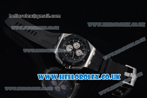 Audemars Piguet Royal Oak Offshore Chrono Miyota OS Quartz Steel Case with Black Dial Black Rubber Strap and Stick Markers (EF) - Click Image to Close